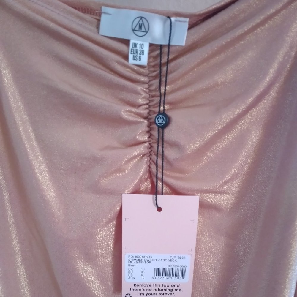 Sale! NWT Missguided Blush Shimmer Sweetheart Neck Milkmaid Top US 6 - Picture 7 of 9